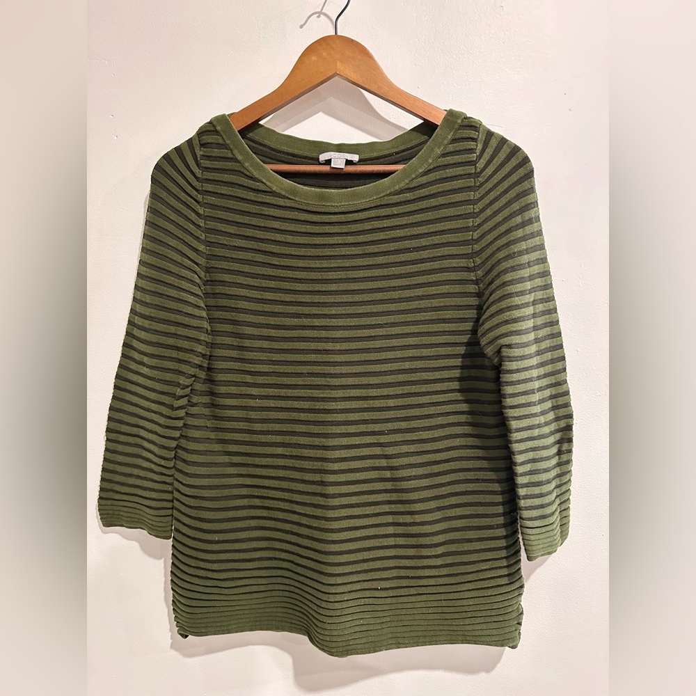 COS Green Textured Striped‎ 100% Cotton Sweater